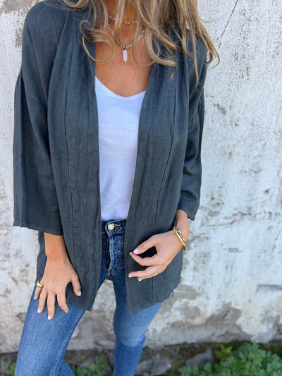 Sweter z lnu z falbankami