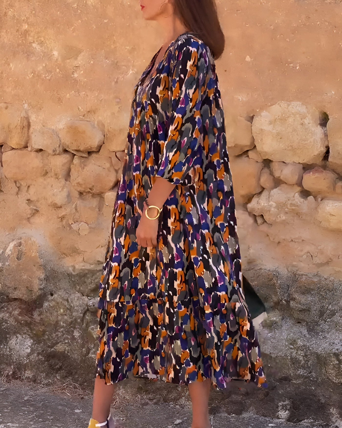 Nathalie | Retro drukowane sukienka z dekoltem w serek