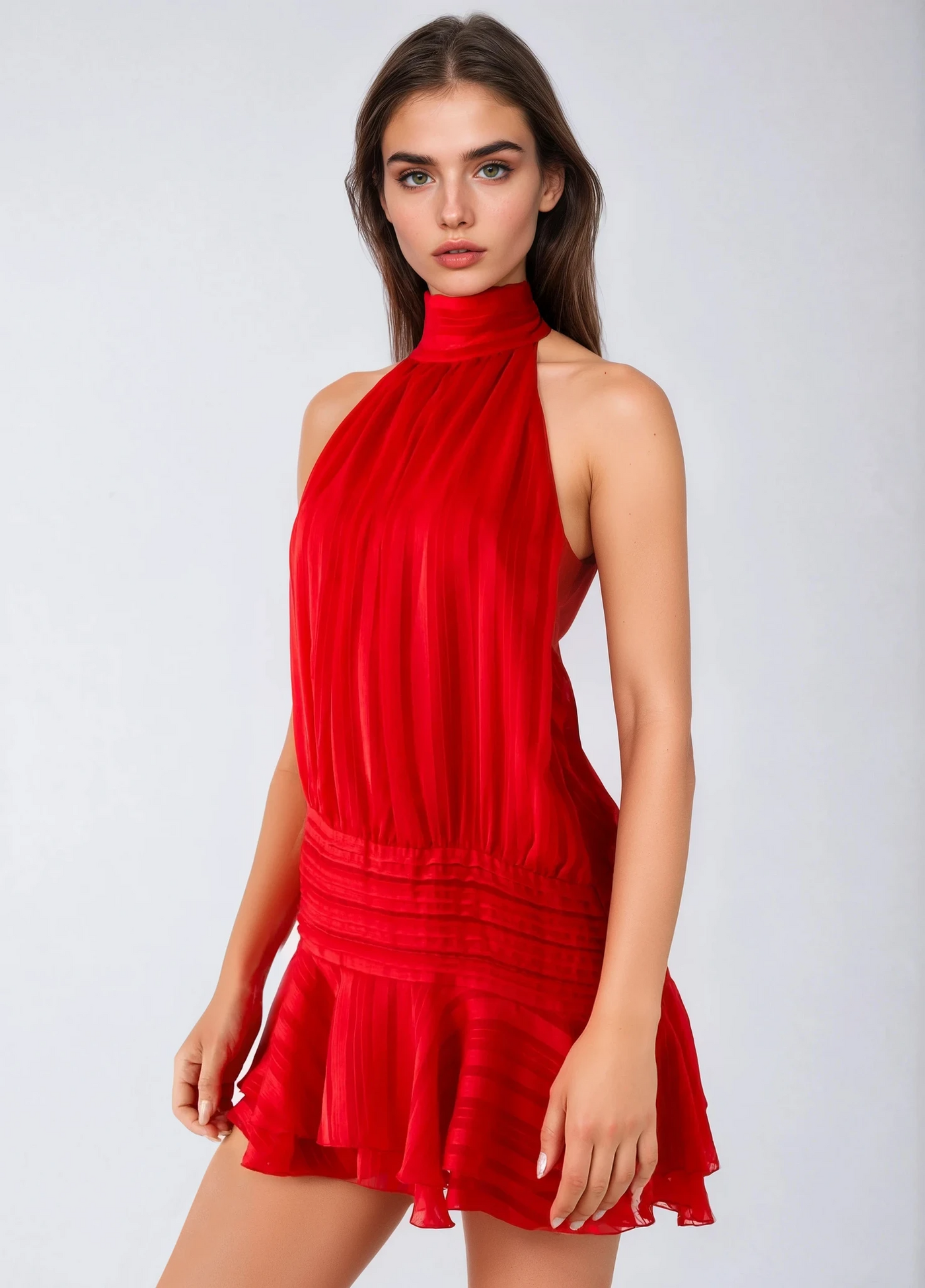 SERENELLA | Sukienka Mini z Koralikami i Chiffonem