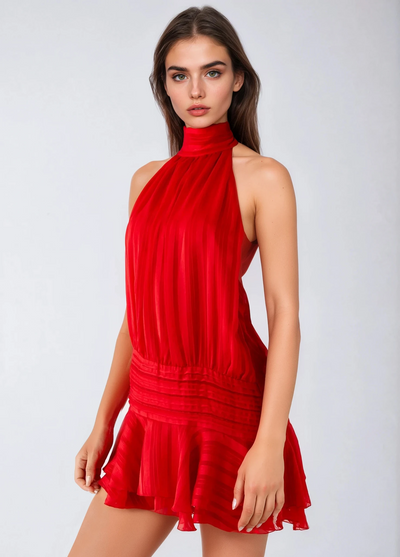 SERENELLA | Sukienka Mini z Koralikami i Chiffonem