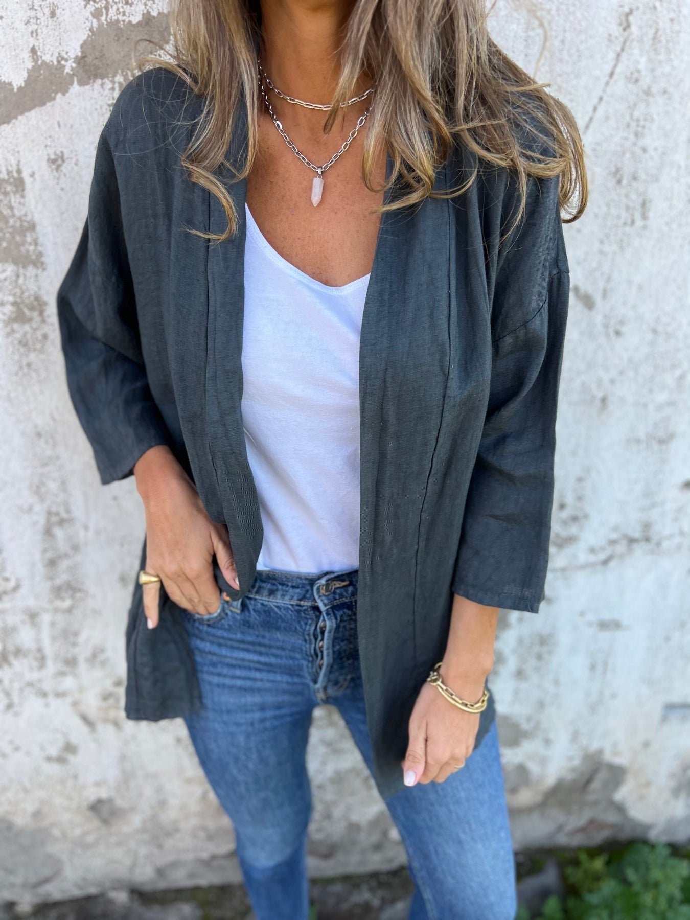 Sweter z lnu z falbankami